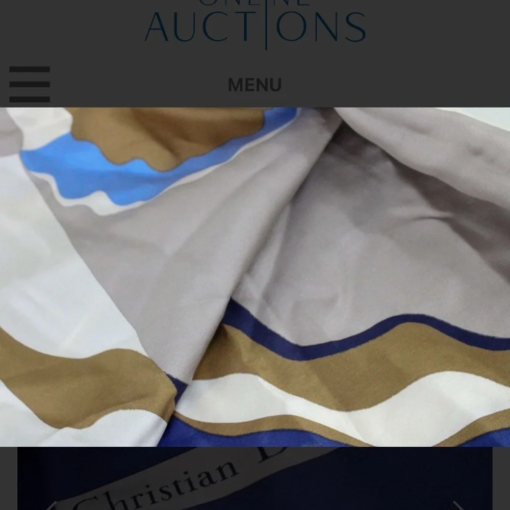 Authentic Dior Blue and White Patterned Silk Scarf with Certificate of Authentic
